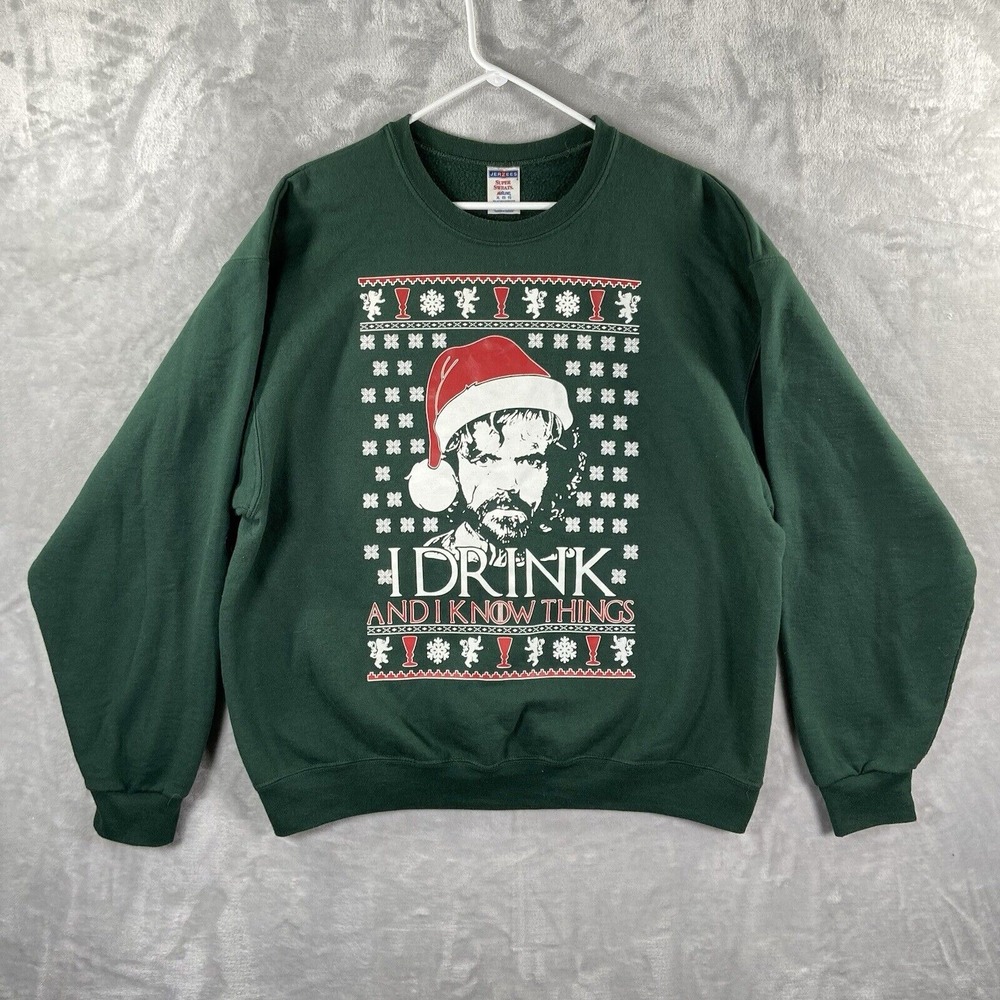 Jerzees Sweater men's XL Ugly Christmas Game of Thrones Tyrion Drink Know Things